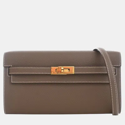 Pre-owned Hermes Brown Epsom Kelly To Go Wallet