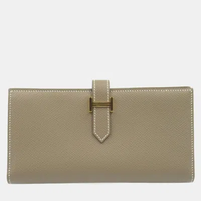 Pre-owned Hermes Brown Epsom Leather Bearn Soufflet Bi-fold Long Wallet