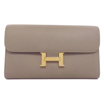 Pre-owned Hermes Brown Epsom Leather Long Wallet (bi-fold) ()