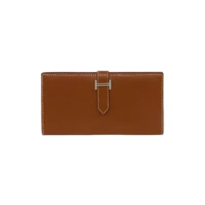 Pre-owned Hermes Brown Epsom Leather Long Wallet (bi-fold) ()