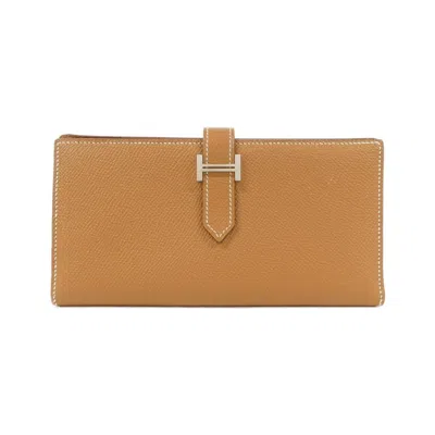Pre-owned Hermes Brown Epsom Leather Long Wallet (bi-fold) ()