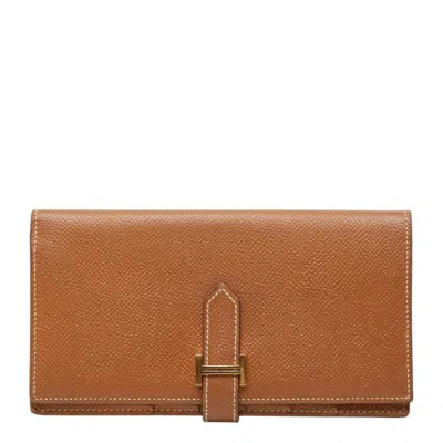 Pre-owned Hermes Brown Epsom Leather Long Wallet (bi-fold) ()