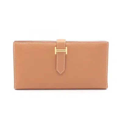 Pre-owned Hermes Brown Epsom Leather Long Wallet (bi-fold) ()