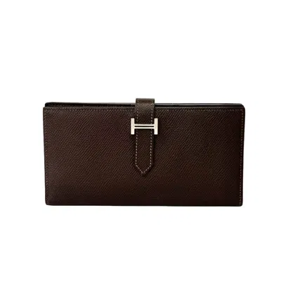 Pre-owned Hermes Brown Epsom Leather Long Wallet (bi-fold) ()