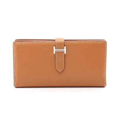 Pre-owned Hermes Brown Epsom Leather Long Wallet (bi-fold) ()