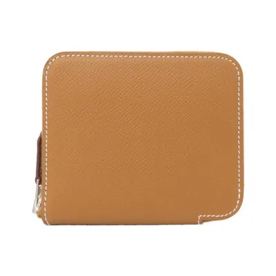Pre-owned Hermes Brown Epsom Leather Silk Coin Purse/coin Case ()