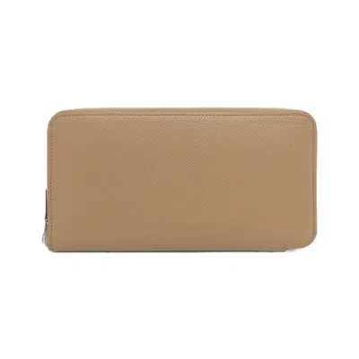 Pre-owned Hermes Brown Epsom Leather Silk Long Wallet (bi-fold) ()