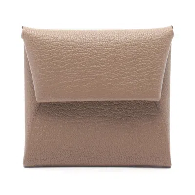 Pre-owned Hermes Brown Etoupe Gray Chevre Leather Coin Purse/coin Case () In Multi