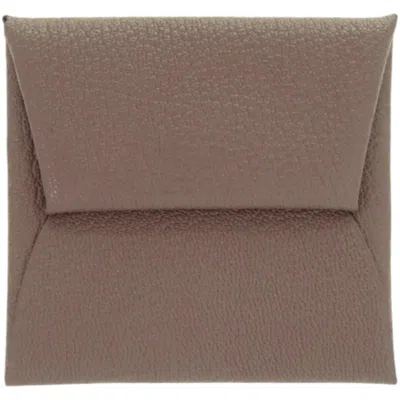Pre-owned Hermes Brown Etoupe Gray Chevre Leather Coin Purse/coin Case () In Multi