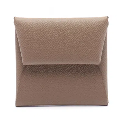 Pre-owned Hermes Brown Etoupe Gray Epsom Leather Coin Purse/coin Case () In Brown, Etoupe Gray