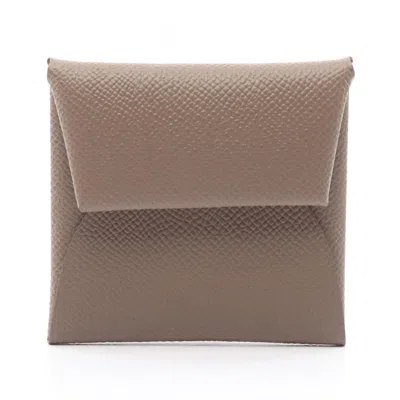 Pre-owned Hermes Brown Etoupe Gray Epsom Leather Coin Purse/coin Case () In Multi