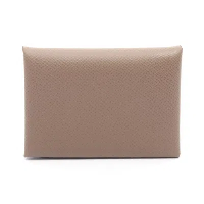 Pre-owned Hermes Brown Etoupe Gray Epsom Leather Leather Coin Purse/coin Case () In Multi