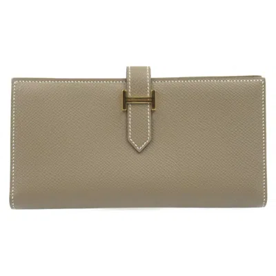 Pre-owned Hermes Brown Etoupe Gray Epsom Leather Long Wallet (bi-fold) () In Multi