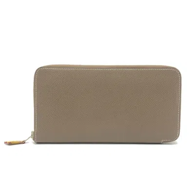 Pre-owned Hermes Brown Etoupe Gray Epsom Leather Long Wallet (bi-fold) () In Brown, Etoupe Gray