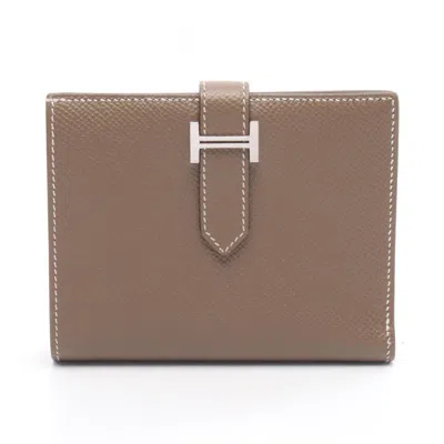 Pre-owned Hermes Brown Etoupe Gray Epsom Leather Wallet (bi-fold) () In Multi