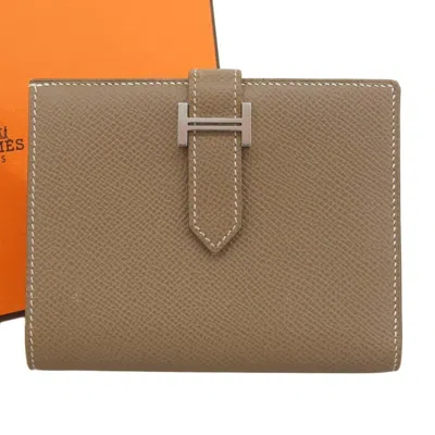 Pre-owned Hermes Brown Etoupe Gray Epsom Leather Wallet (bi-fold) () In Multi