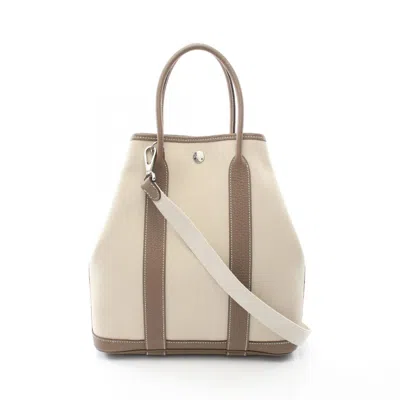 Pre-owned Hermes Brown Etoupe Gray Ivory Canvas Leather Negonda Leather Tote Bag ()
