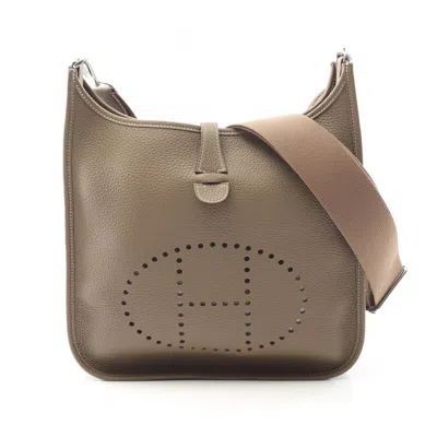 Pre-owned Hermes Brown Etoupe Gray Taurillon Clemence Leather Leather Shoulder Bag () In Multi