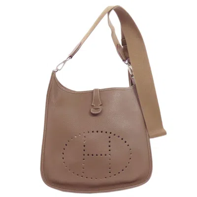 Pre-owned Hermes Brown Etoupe Gray Taurillon Clemence Leather Shoulder Bag ()
