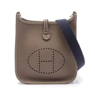 Pre-owned Hermes Brown Etoupe Gray Taurillon Clemence Leather Shoulder Bag ()