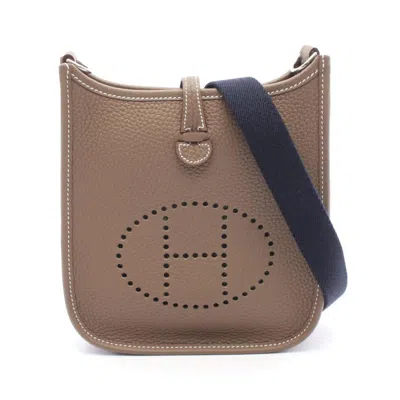 Pre-owned Hermes Brown Etoupe Gray Taurillon Clemence Leather Shoulder Bag () In Multi