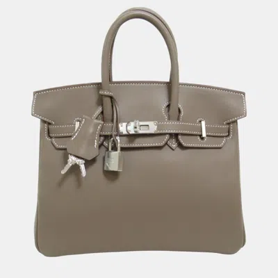 Pre-owned Hermes Brown Etoupe Grey Vaux Swift Leather Birkin Handbag