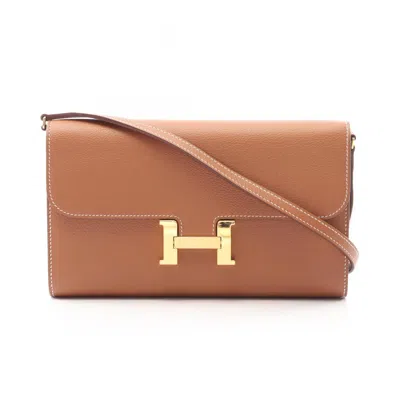 Pre-owned Hermes Brown Evercalf Leather Shoulder Bag ()