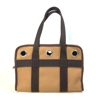 Pre-owned Hermes Brown Feu Nylon Cotton Elastane Boston Bag Tote Bag ()