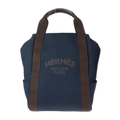 Pre-owned Hermes Brown Feu Orange Toile Chevron Backpack Handbag ()
