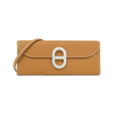 Pre-owned Hermes Brown Gold Brown Epsom Leather Chain/shoulder Wallet () In Brown, Gold Brown