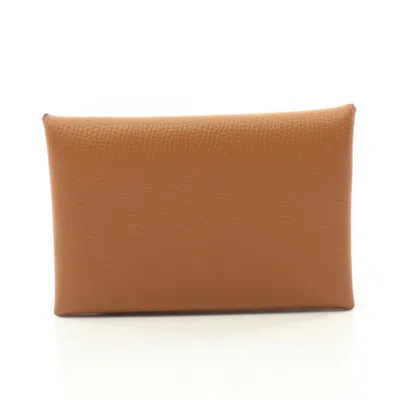 Pre-owned Hermes Brown Gold Brown Epsom Leather Coin Purse/coin Case ()