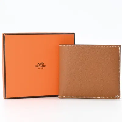 Pre-owned Hermes Brown Gold Brown Epsom Leather Wallet (bi-fold) () In Brown, Gold Brown