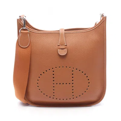 Pre-owned Hermes Brown Gold Brown Taurillon Clemence Leather Shoulder Bag ()