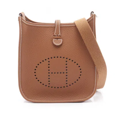 Pre-owned Hermes Brown Gold Brown Taurillon Clemence Leather Shoulder Bag ()