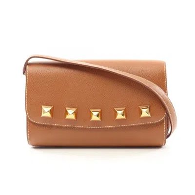 Pre-owned Hermes Brown Gold Gold Brown Leather Shoulder Bag ()