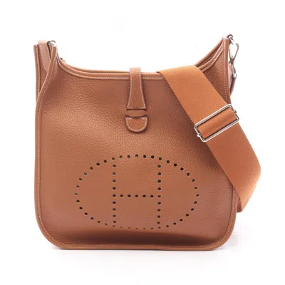 Pre-owned Hermes Brown Gold Taurillon Clemence Leather Leather Shoulder Bag () In Multi