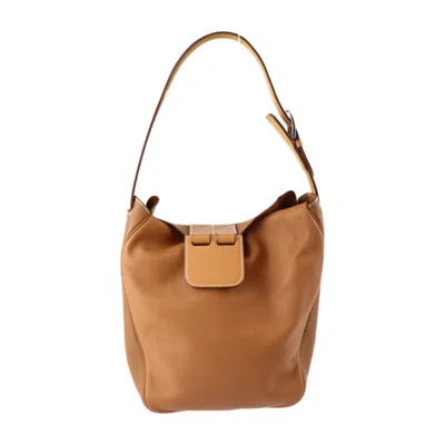 Pre-owned Hermes Brown Gold Taurillon Clemence Leather Swift Leather Handbag Shoulder Bag Tote Bag () In Brown, Gold