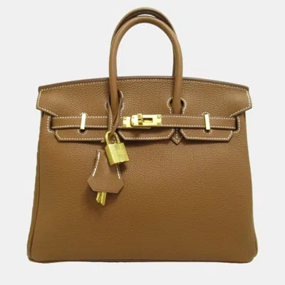 Pre-owned Hermes Brown Gold Togo Leather Birkin Handbag
