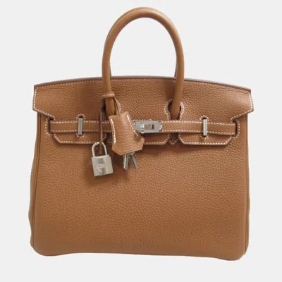 Pre-owned Hermes Brown Gold Togo Leather Birkin Handbag