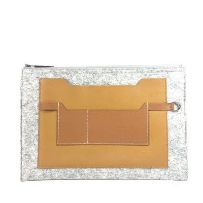 Pre-owned Hermes Brown Gray Felt Leather Clutch Bag ()