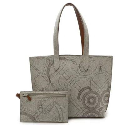Pre-owned Hermes Brown Gray Felt Leather Handbag Tote Bag ()
