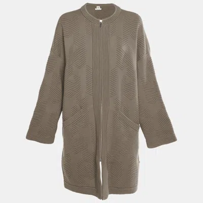 Pre-owned Hermes Hermès Brown H - Pattern Virgin Wool Poncho M