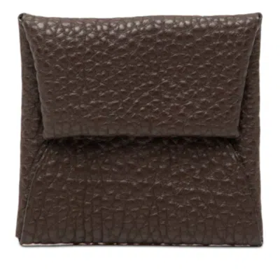 Pre-owned Hermes Brown Havane Taurillon Clemence Leather Coin Purse/coin Case ()