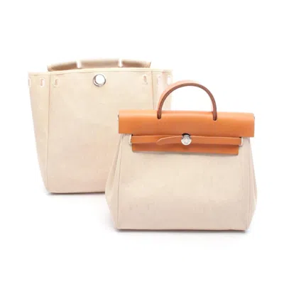 Pre-owned Hermes Brown Ivory Toile H Leather Backpack ()