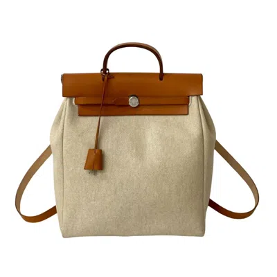 Pre-owned Hermes Brown Ivory Toile Officier Leather Backpack ()
