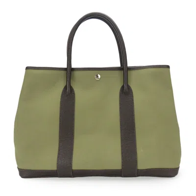 Pre-owned Hermes Brown Khaki Canvas Leather Tote Bag ()