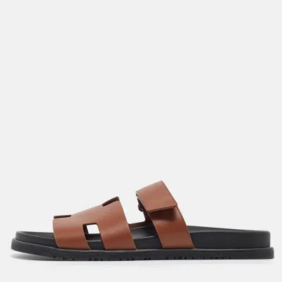Pre-owned Hermes Brown Leather Chypre Sandals Size 45
