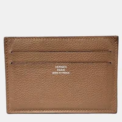 Pre-owned Hermes Brown Leather Citizen Twill Cardholder (w)