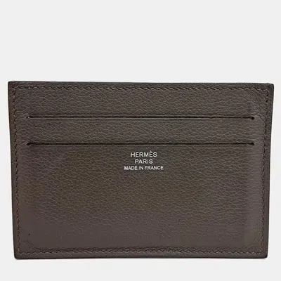 Pre-owned Hermes Brown Leather Citizen Twill Cardholder (z)