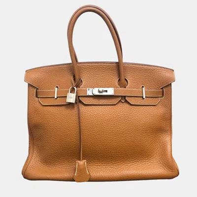Pre-owned Hermes Brown Leather Clemence Birkin 35 Bag